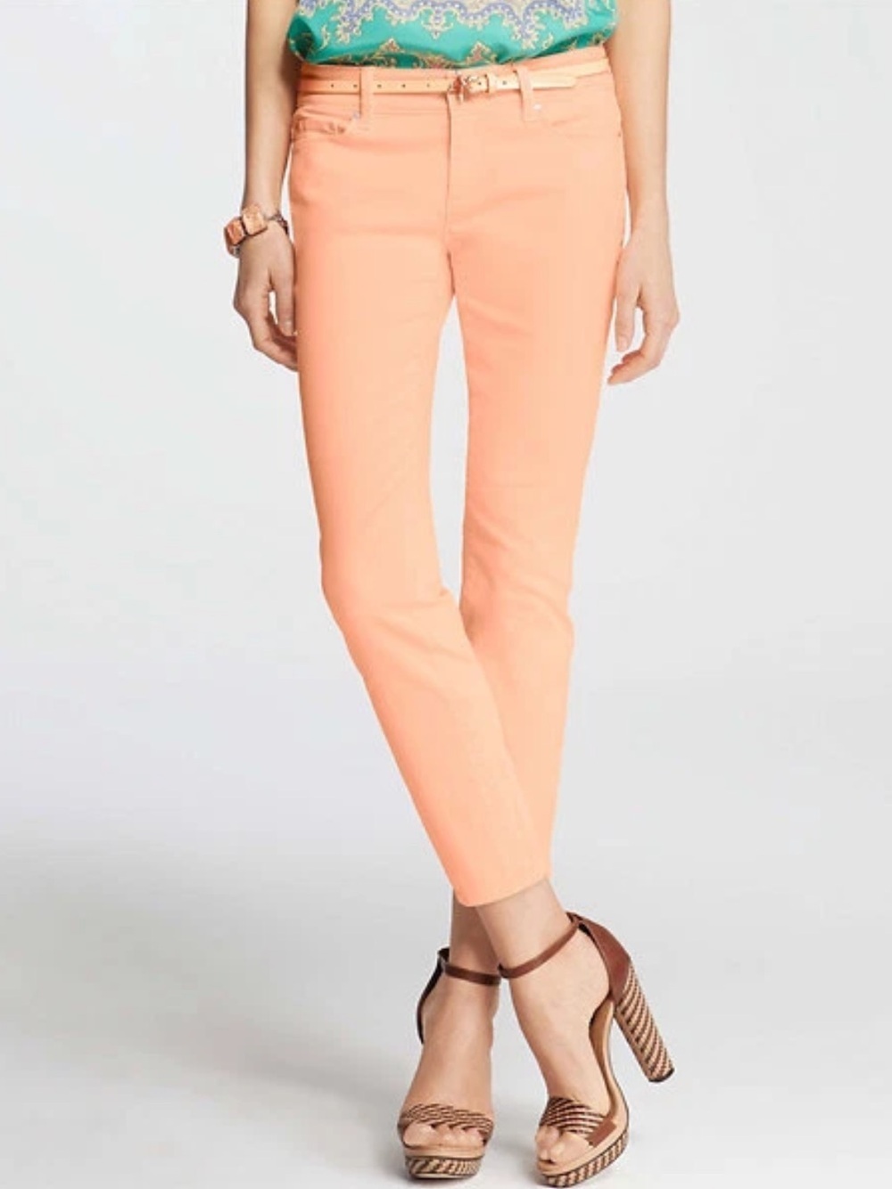 NWT Ann Taylor Pink/Coral Modern Cropped Denim Jeans Sz 10